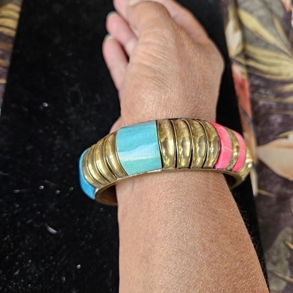 Vintage Boho Brass with Blue and Pink Enamel Panels - Picture 9 of 11